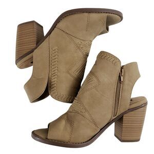 David Aaron Womens Carleigh SIZE 6.5 Brown Open Toe Booties Chunky Heel Sandal